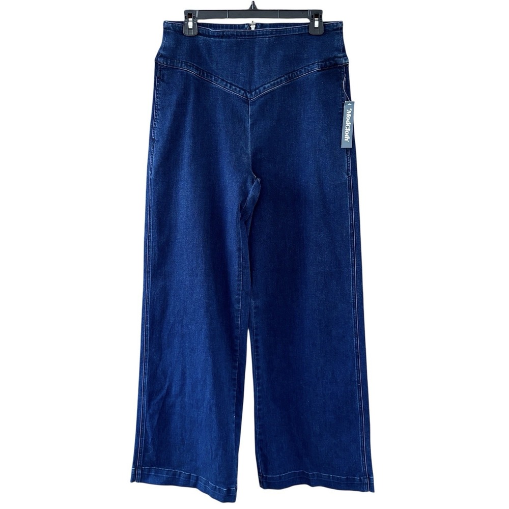 Mod Cloth Wide Leg Dark‎ Wash Jeans Back Zip High Rise Womens 12 Hippie Retro
